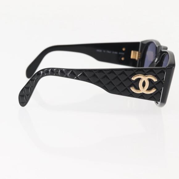 CHANEL COCO Mark Matelasse Sunglasses plastic Black CC Auth SW1681